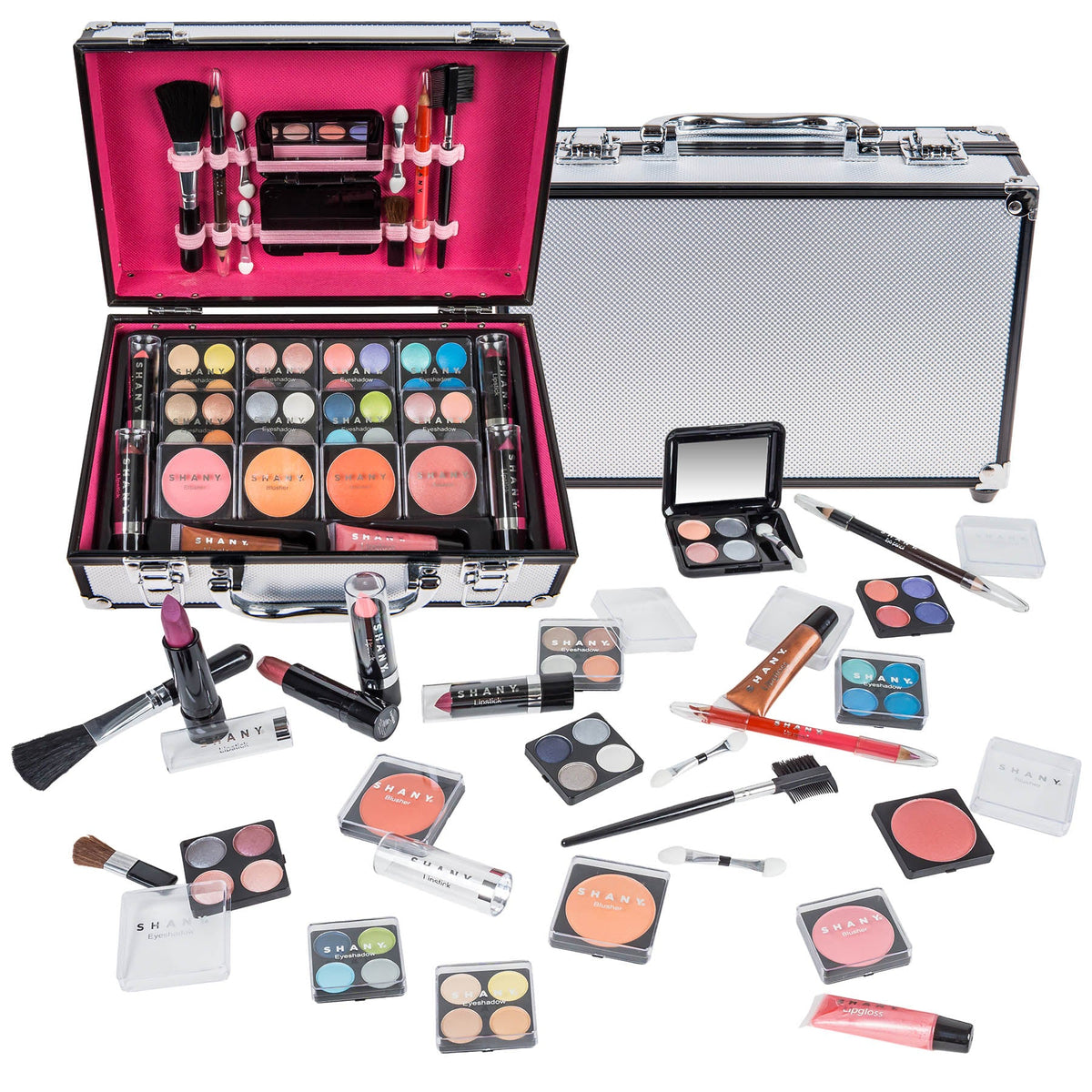 SHANY Carry All Make up Train Case with Pro Makeup Set , Beauty Brushes, Lipsticks, Eye Shadows, Blushes, Powders, and more - Reusable Cosmetics Storage Organizer - Premium Gift Packaging - SHOP - MAKEUP SETS - ITEM# SH-10402-PARENT